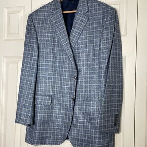 Jack Victor Blazer Vince Sport Coat 44 R Blue Gray Plaid Italian Bamboo Viscose